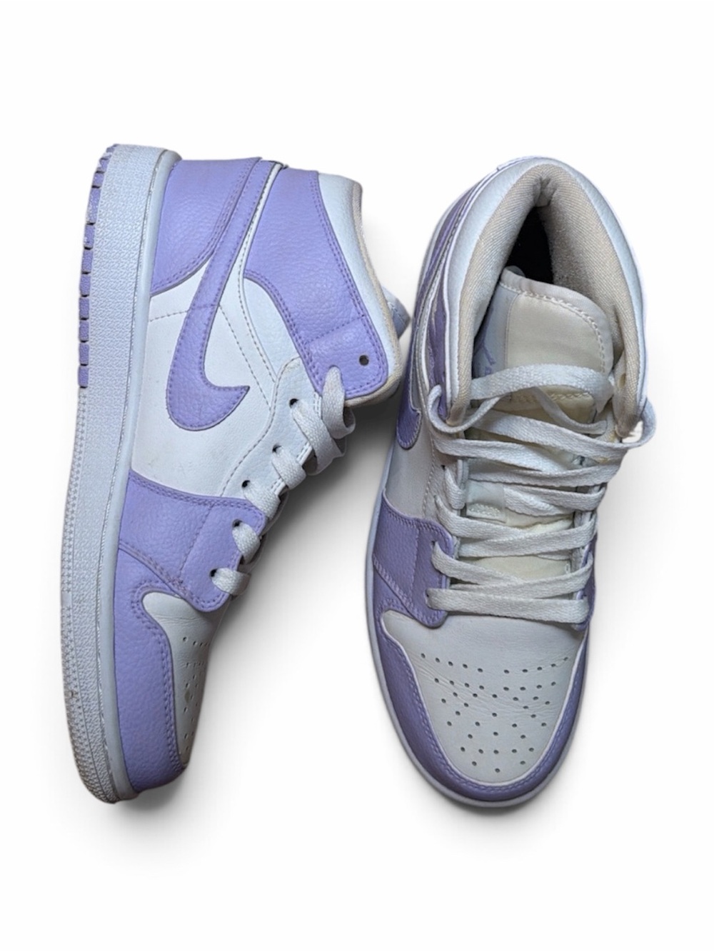 Air Jordan 1 Mid GS Pure Platinum White & Lavender Sneakers – Kids 4 Women’s 5.5